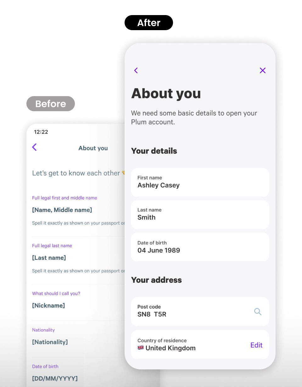 Personal Details — before and after